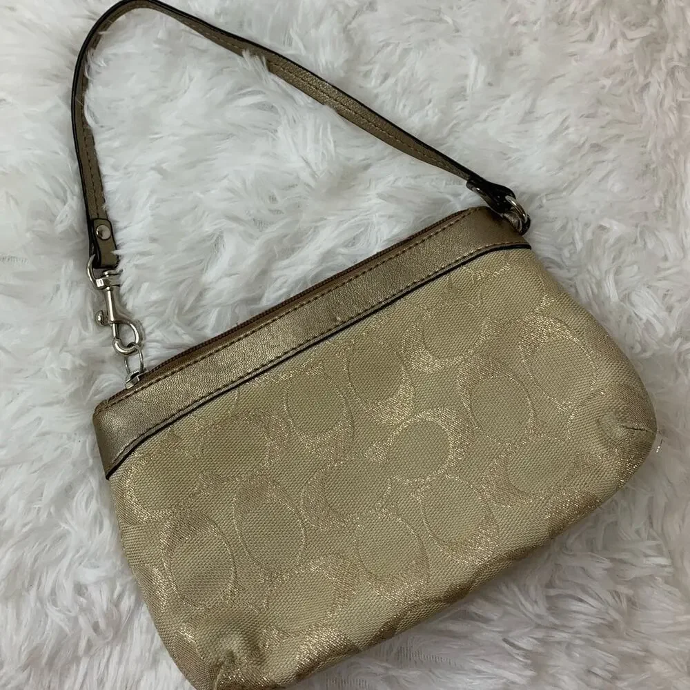 Coach Gold Canvas Wristlet